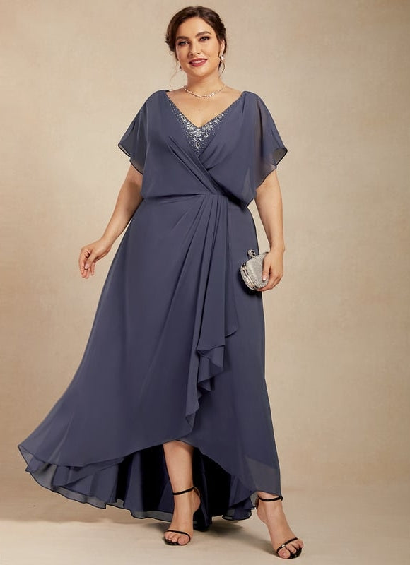 Robe Cérémonie Bleu Nuit Trapèze Avec Paillettes - gallery 4