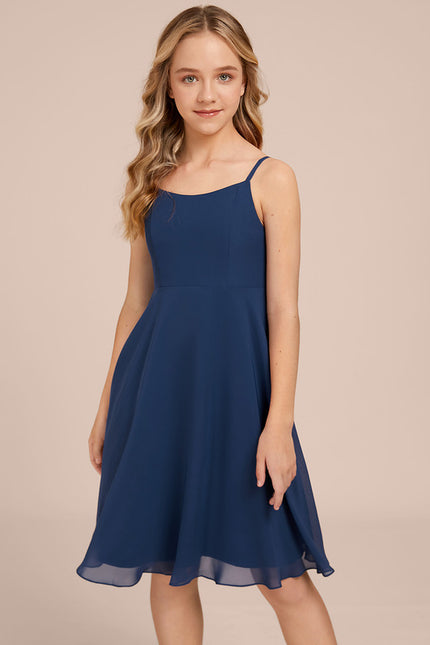 Robe Cérémonie Mousseline Marine Ajustée - gallery 2