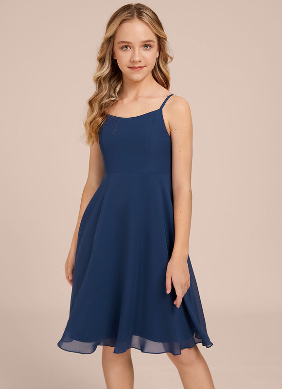 Robe Cérémonie Mousseline Marine Ajustée - gallery 2