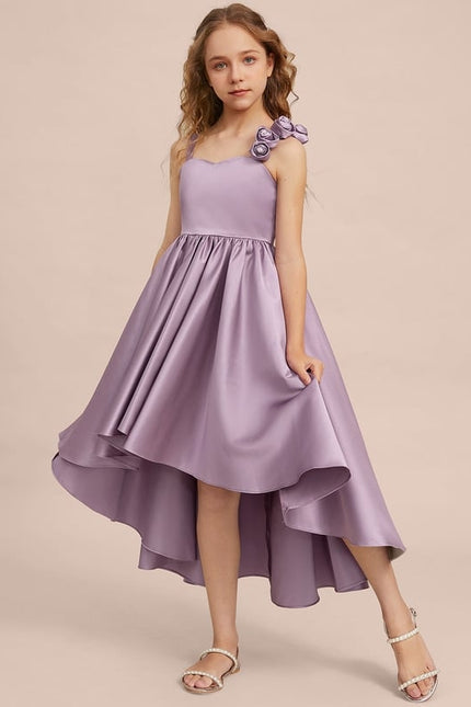 Robe Cérémonie Satin Lilas Asymétrique - gallery 5
