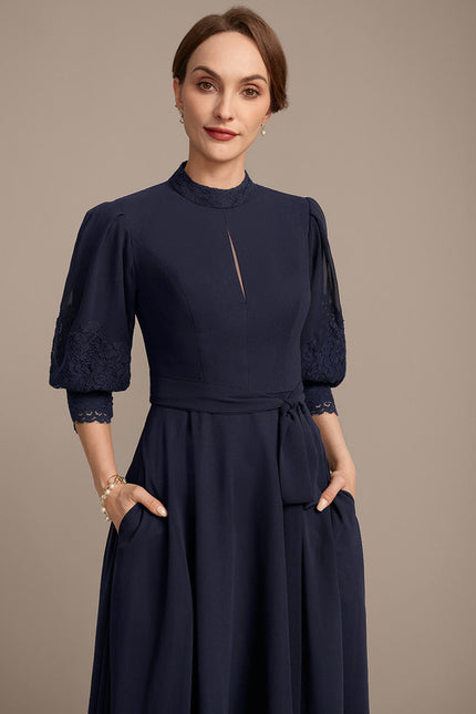 Robe Cérémonie Col Montant Marine - gallery 1