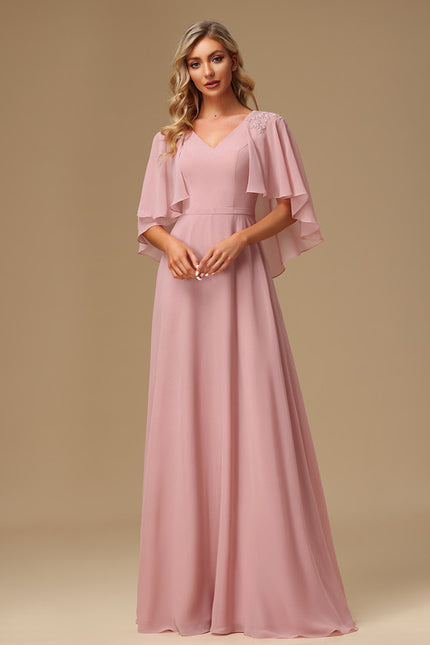 Robe Cérémonie Longue Rose Élégante
