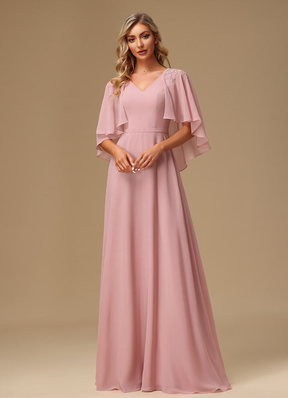Robe Cérémonie Longue Rose Élégante