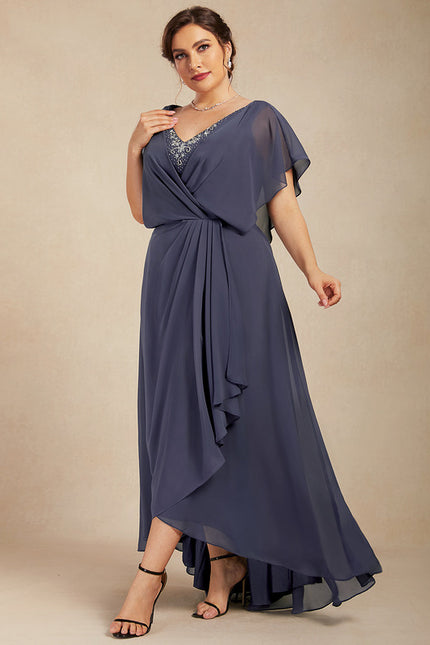 Robe Cérémonie Bleu Nuit Trapèze Avec Paillettes - gallery 6
