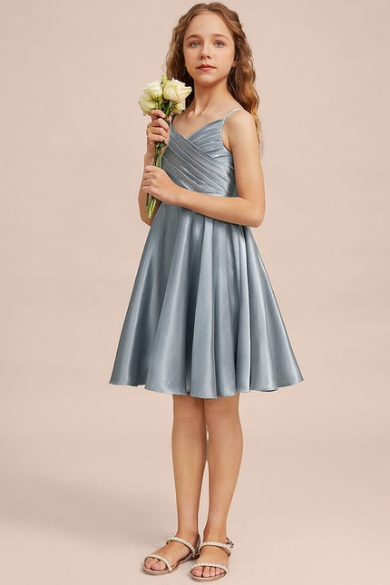 Robe Cérémonie Satin Bleu Argenté