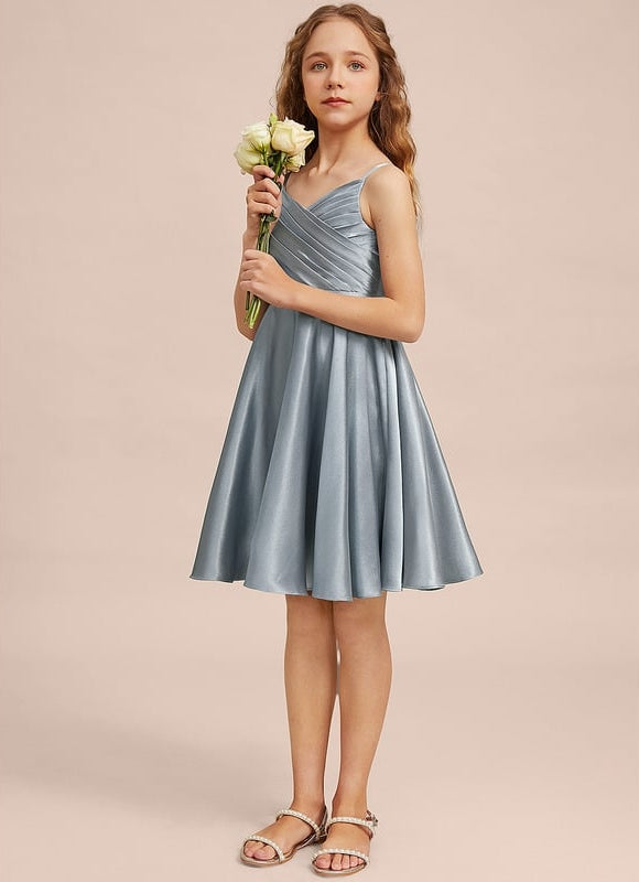 Robe Cérémonie Satin Bleu Argenté