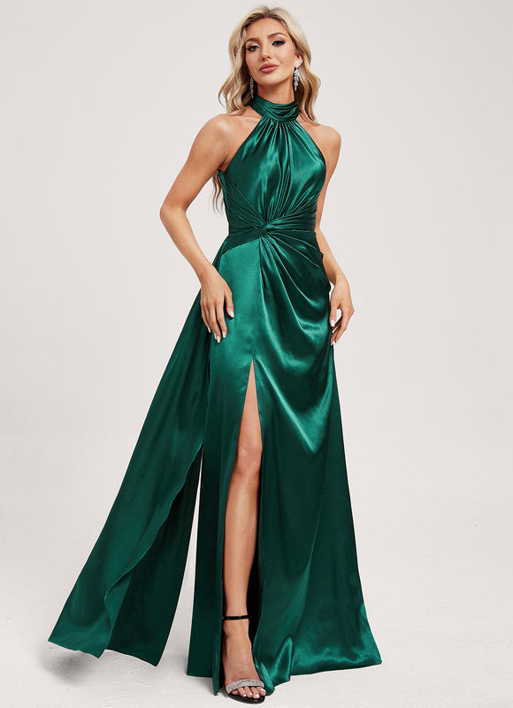 Robe Cérémonie Satin Halter Moderne - gallery 1