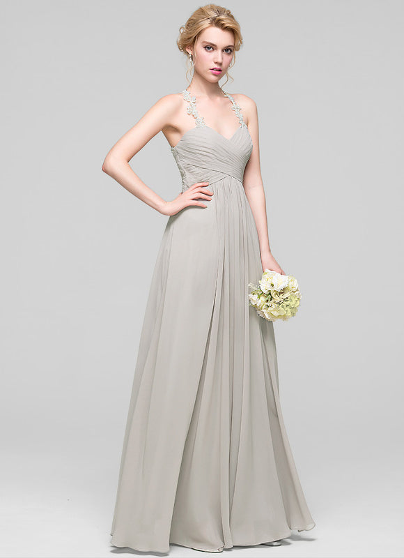 Robe Cérémonie Gris Clair Mousseline À Volants - gallery 3