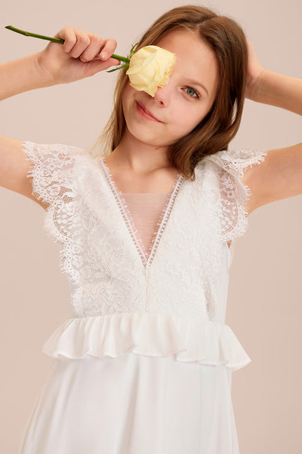 Robe Cérémonie Dentelle Col V Blanc - gallery 7