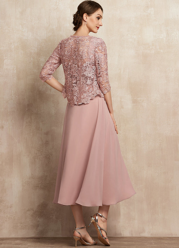 Robe Cérémonie Rose Pastel Trapèze Dentelle - gallery 5