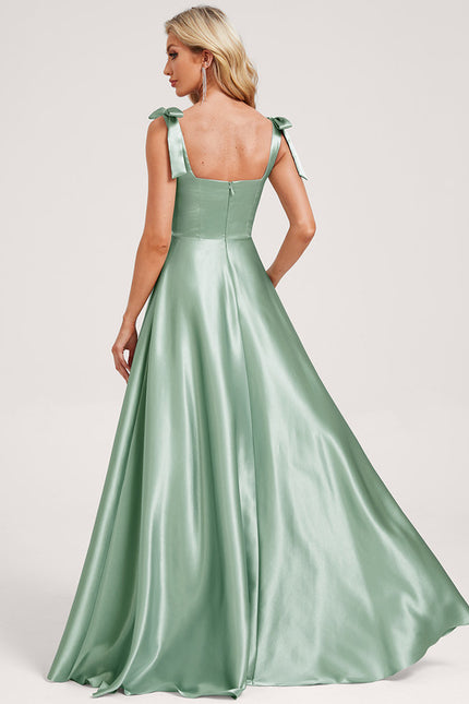 Robe Cérémonie Longue Satinée Vert Deau - gallery 4