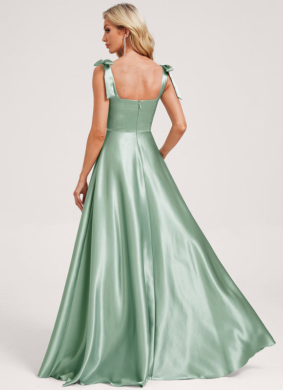 Robe Cérémonie Longue Satinée Vert Deau - gallery 4