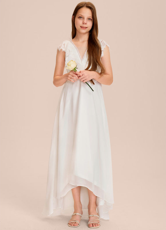 Robe Cérémonie Dentelle Col V Blanc - gallery 5