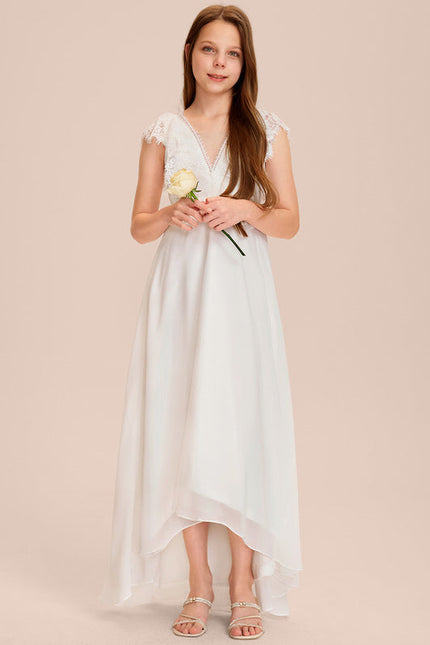Robe Cérémonie Dentelle Col V Blanc - gallery 5