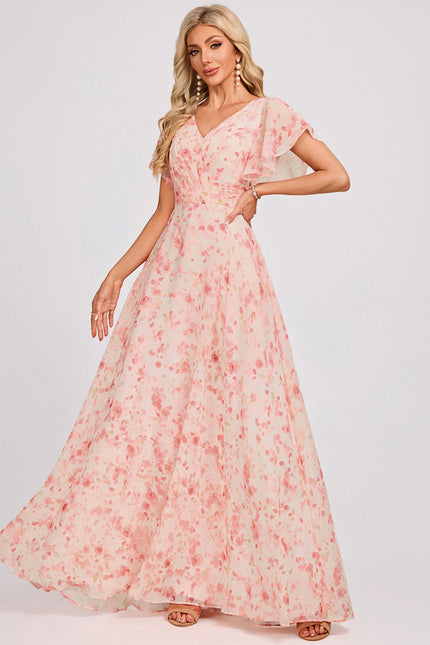 Robe Cérémonie Longue Volants Rose