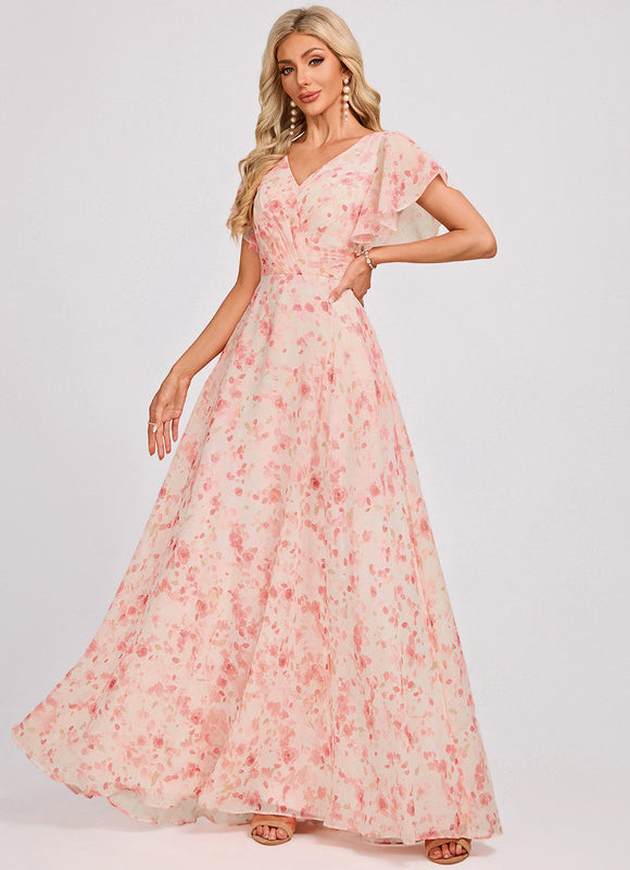 Robe Cérémonie Longue Volants Rose