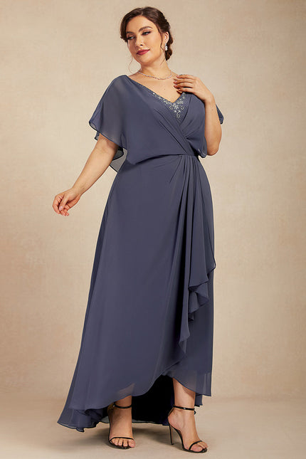 Robe Cérémonie Bleu Nuit Trapèze Avec Paillettes - gallery 7