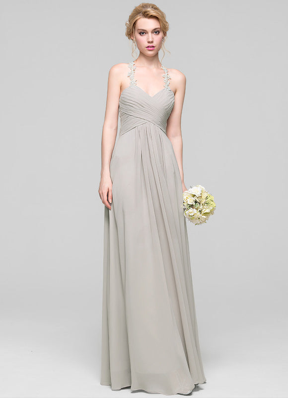 Robe Cérémonie Gris Clair Mousseline À Volants - gallery 2
