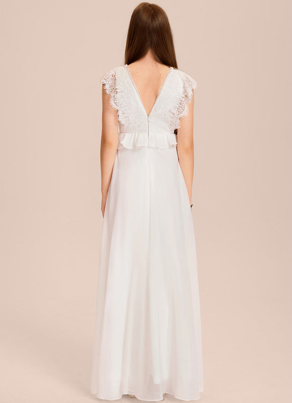 Robe Cérémonie Dentelle Col V Blanc - gallery 2