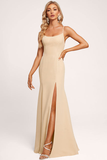 Robe Cérémonie Longue Beige Satinée - gallery 1