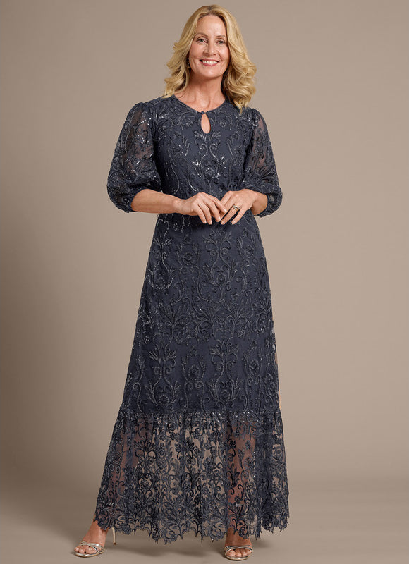 Robe Cérémonie Dentelle Gris Perle - gallery 4