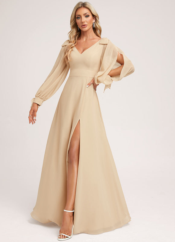 Robe Cérémonie Mousseline Beige - gallery 2