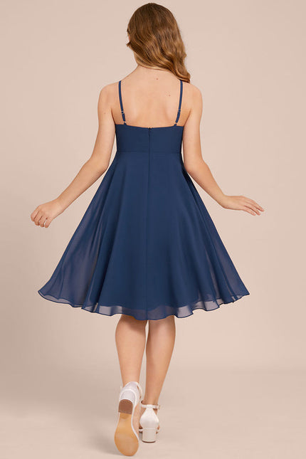Robe Cérémonie Mousseline Marine Ajustée - gallery 1