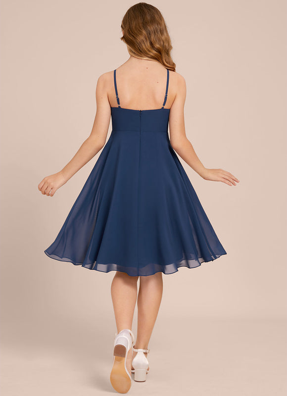 Robe Cérémonie Mousseline Marine Ajustée - gallery 1