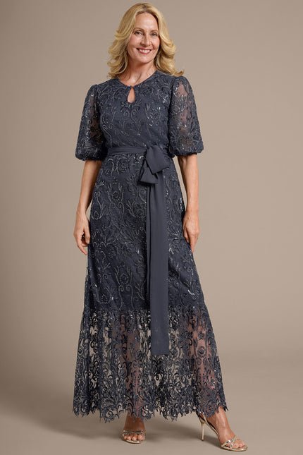 Robe Cérémonie Dentelle Gris Perle