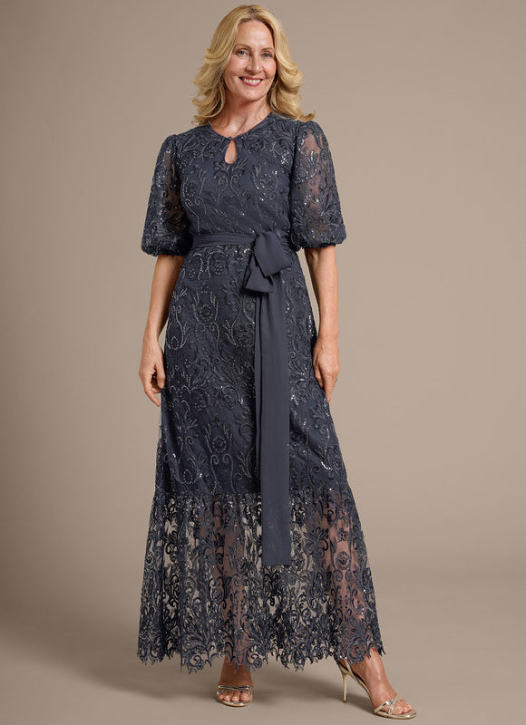 Robe Cérémonie Dentelle Gris Perle