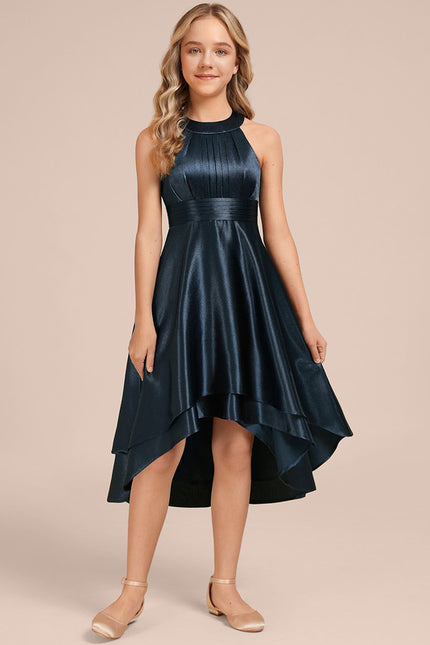 Robe Cérémonie Satinée Asymétrique Marine - gallery 1