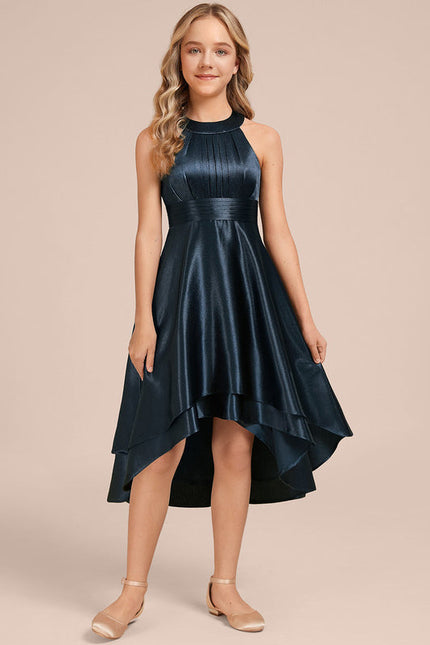 Robe Cérémonie Satinée Asymétrique Marine - gallery 1