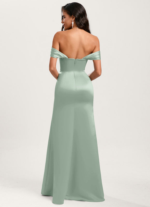 Robe Cérémonie Satin Vert Pâle - gallery 1