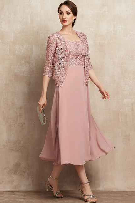 Robe Cérémonie Rose Pastel Trapèze Dentelle - gallery 4