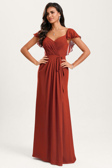 Robe Cérémonie Longue Volants Rose