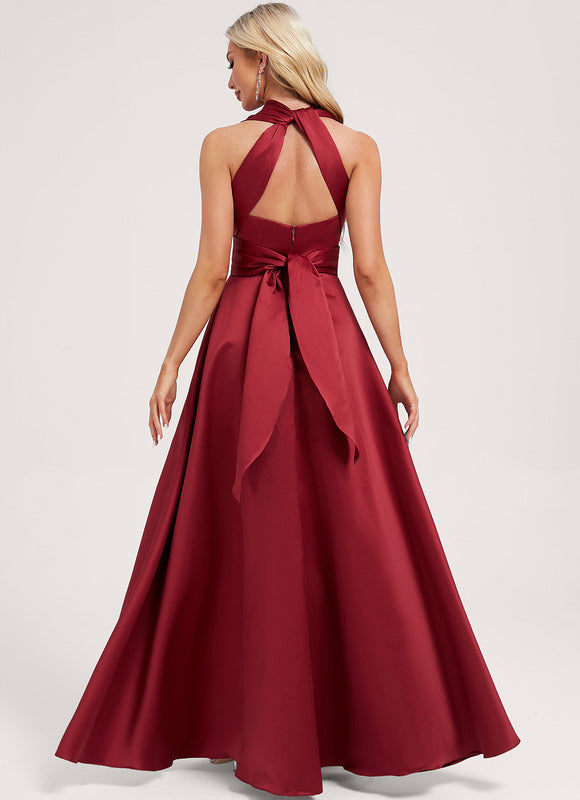 Robe Cérémonie Satin Rouge Évasée - gallery 6