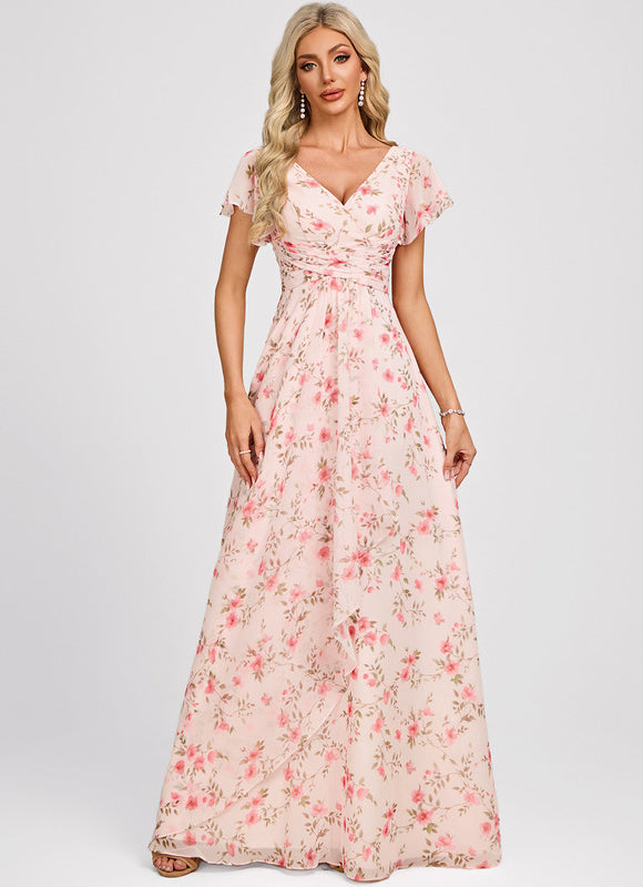 Robe Cérémonie Longue Volants Rose - gallery 1