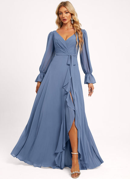 Robe Cérémonie Longue Volants Rose