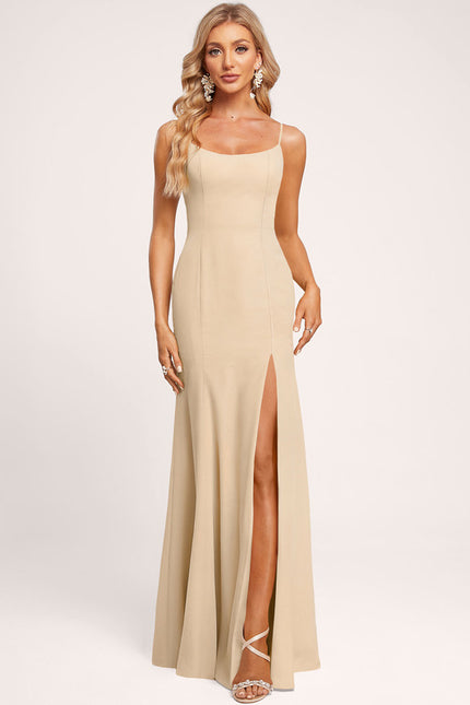 Robe Cérémonie Longue Beige Satinée - gallery 4