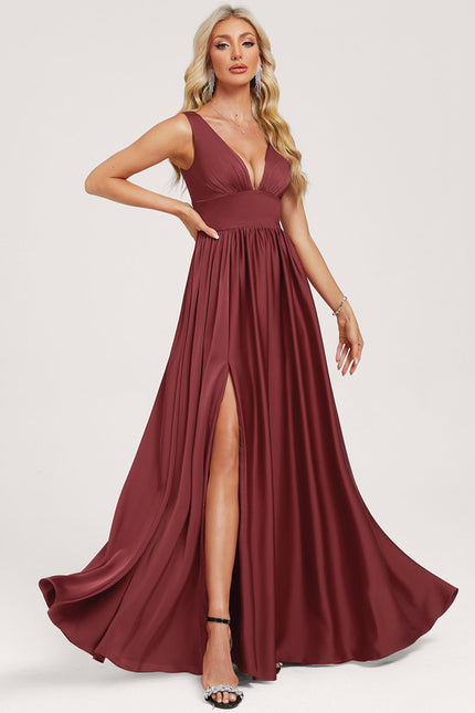 Robe Cérémonie Rouge Sombre Satiné - gallery 2