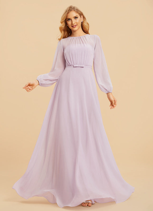 Robe Cérémonie Lilas Mousseline Col Rond - gallery 1