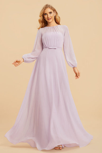 Robe Cérémonie Lilas Mousseline Col Rond - gallery 1