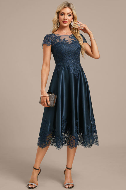 Robe Cérémonie Satin Bleu Nuit Élégante - gallery 5