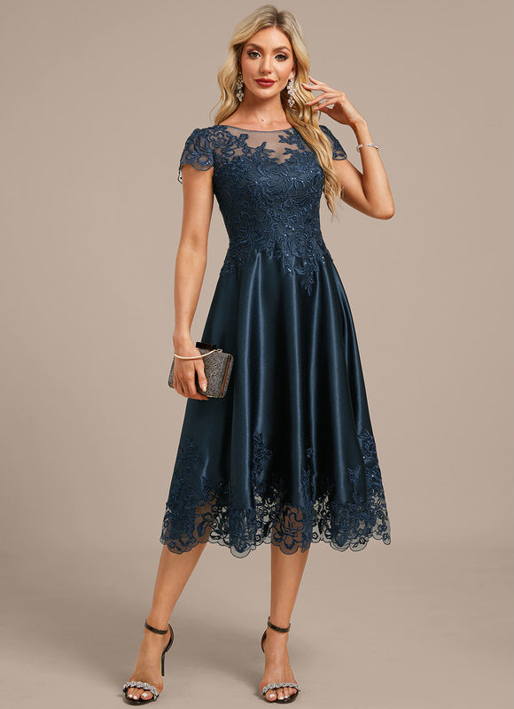 Robe Cérémonie Satin Bleu Nuit Élégante - gallery 5