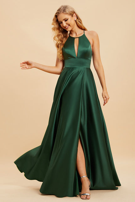Robe Cérémonie Satin Émeraude Chic