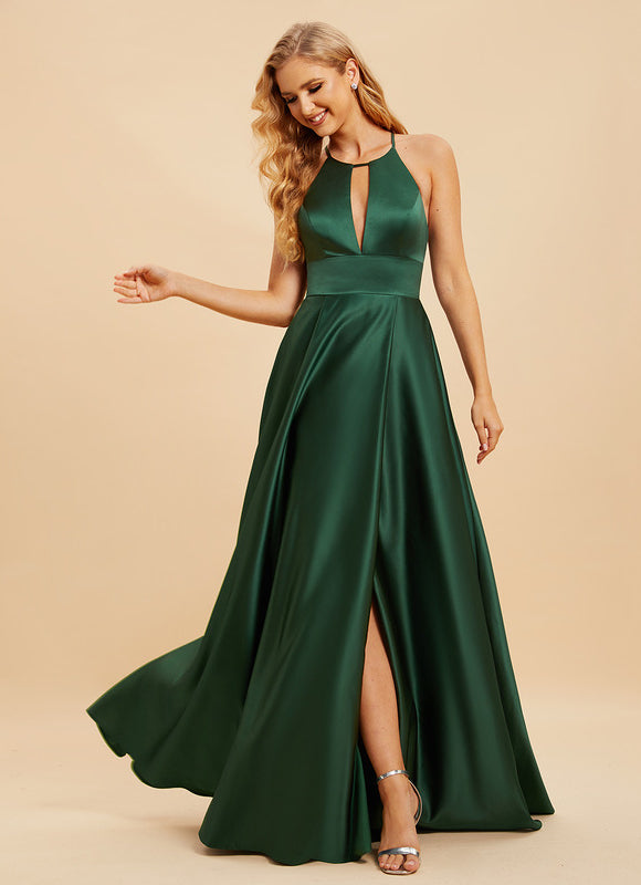 Robe Cérémonie Satin Émeraude Chic
