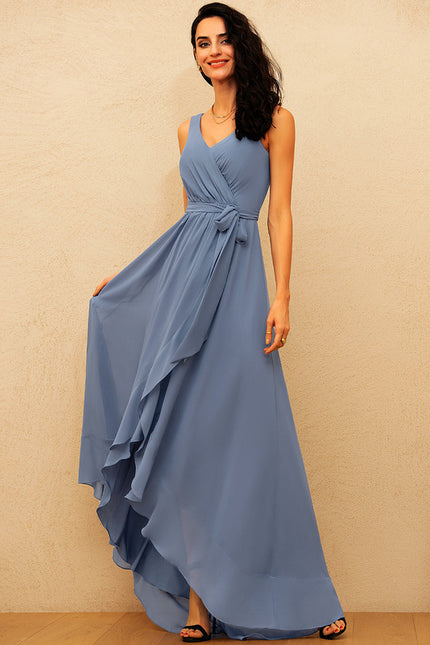 Robe Cérémonie Bleu Clair Trapèze Volants