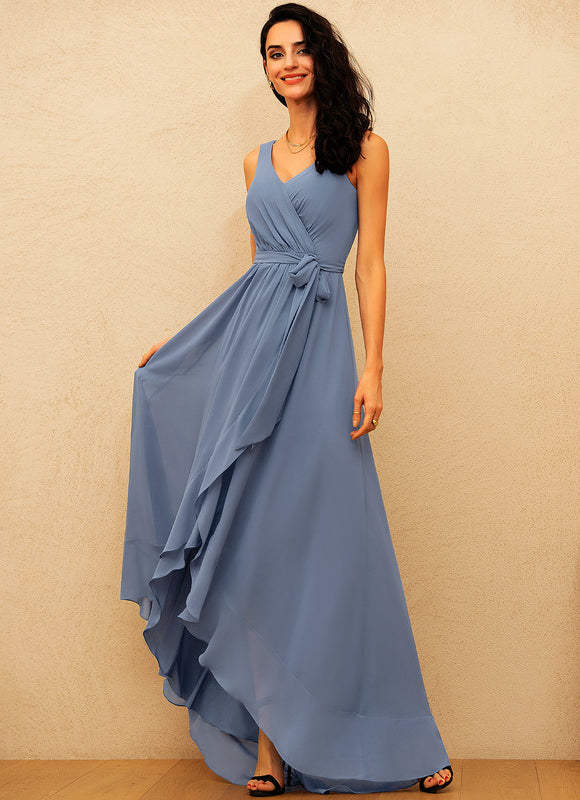 Robe Cérémonie Bleu Clair Trapèze Volants