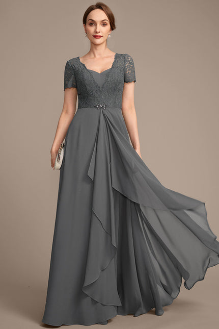 Robe Cérémonie Longue Grise Dentelle
