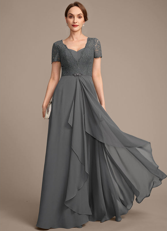 Robe Cérémonie Longue Grise Dentelle
